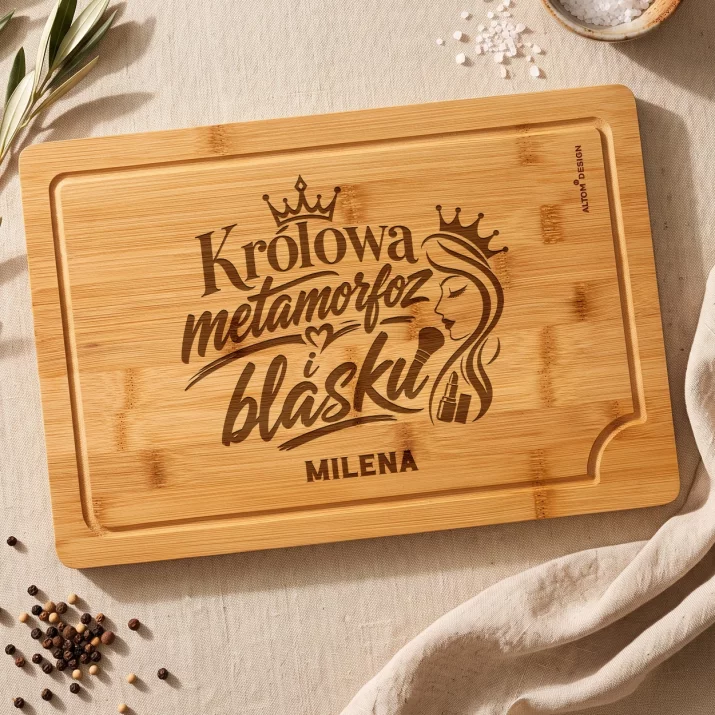 Deska Do Krojenia z Grawerem Dla Kosmetyczki Prezent Dla Kobiety: Królowa Metamorfoz I Deska Do Krojenia z Grawerem Dla Kosmetyczki Prezent Dla Kobiety: Królowa Metamorfoz I