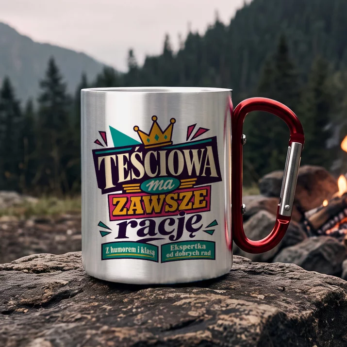 Kubek Metalowy z Karabińczykiem Dla Teściowej Prezent Na Dzień Mamy Dla Kobiety: Retro Teściowa Z Humorem Kubek Metalowy z Karabińczykiem Dla Teściowej Prezent Na Dzień Mamy Dla Kobiety: Retro Teściowa Z Humorem