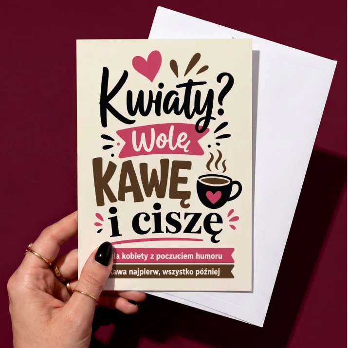 Kartka z Życzeniami Na Dzień Kobiet Dla Kobiety Kobiety: Kawowy Humor