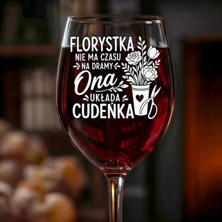 Kieliszek Do Wina Dla Florystki Prezent Dla Kobiety: Florystka Układa Cudeńka Kieliszek Do Wina Dla Florystki Prezent Dla Kobiety: Florystka Układa Cudeńka