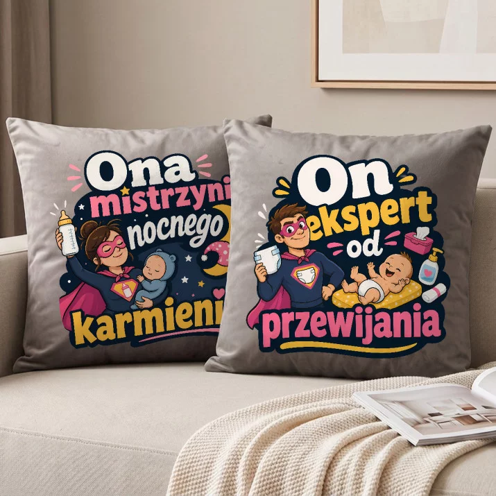 Poduszki Dekoracyjne Na Narodziny Dziecka Prezent Dla Pary: Rodzicielski Duet Poduszki Dekoracyjne Na Narodziny Dziecka Prezent Dla Pary: Rodzicielski Duet