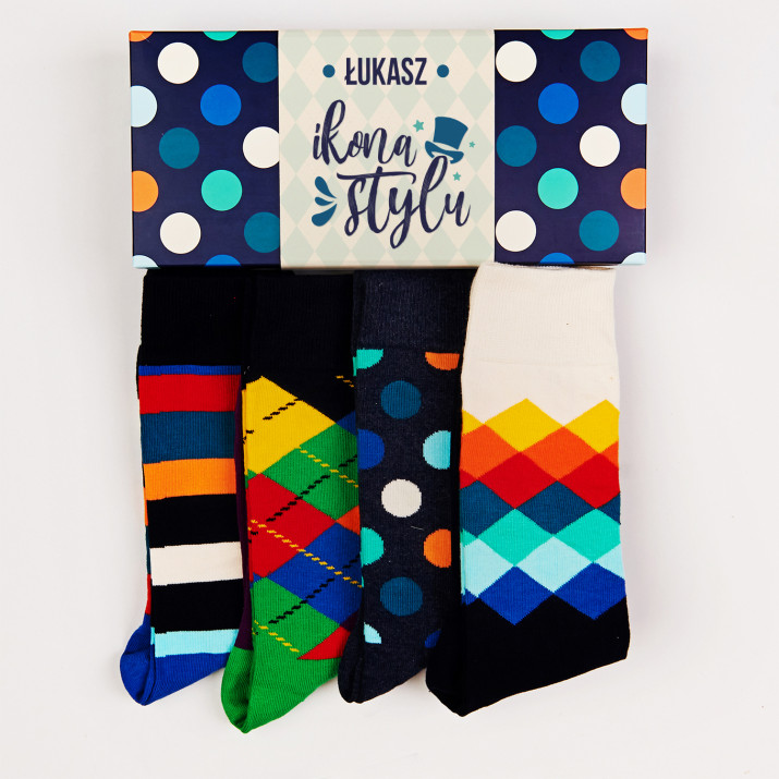 Ikona stylu - Happy Socks - Dots - Zestaw 4 par skarpet męskich