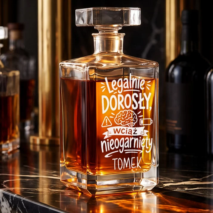 Karafka Do Whisky z Grawerem Na 18 Urodziny Prezent Dla Mężczyzny: Legalnie Dorosły, Wciąż
