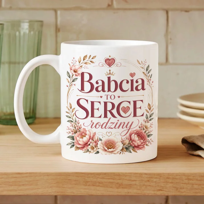 Kubek Z Nadrukiem Na Dzień Babci Prezent Dla Babci Kobiety: Serce Rodziny Kubek Z Nadrukiem Na Dzień Babci Prezent Dla Babci Kobiety: Serce Rodziny