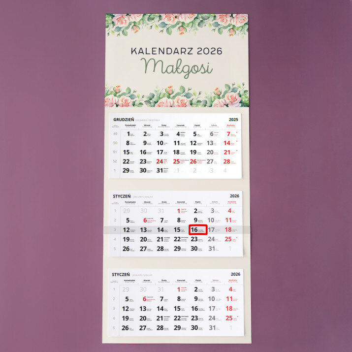 Imię kwiaty - Kalendarz trójdzielny Imię kwiaty - Kalendarz trójdzielny