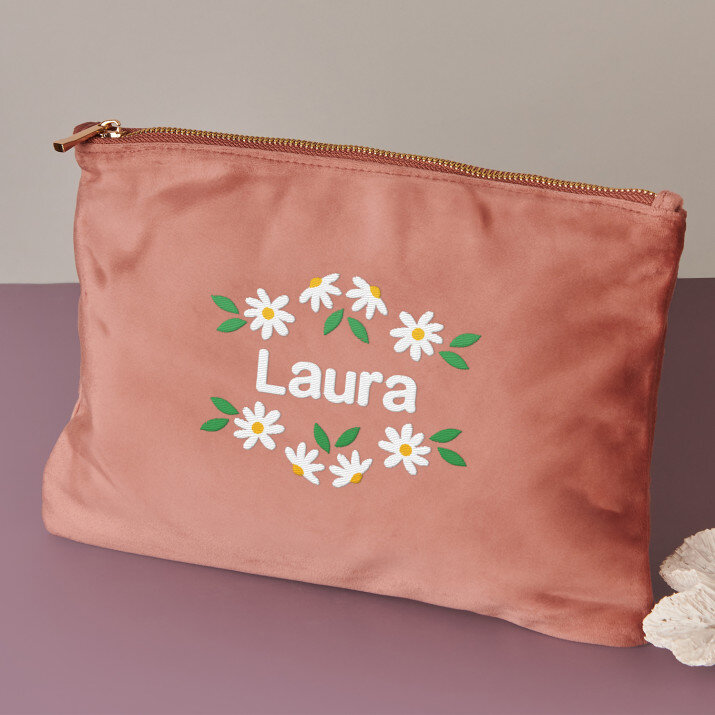 Imię + kwiaty - Kosmetyczka welurowa