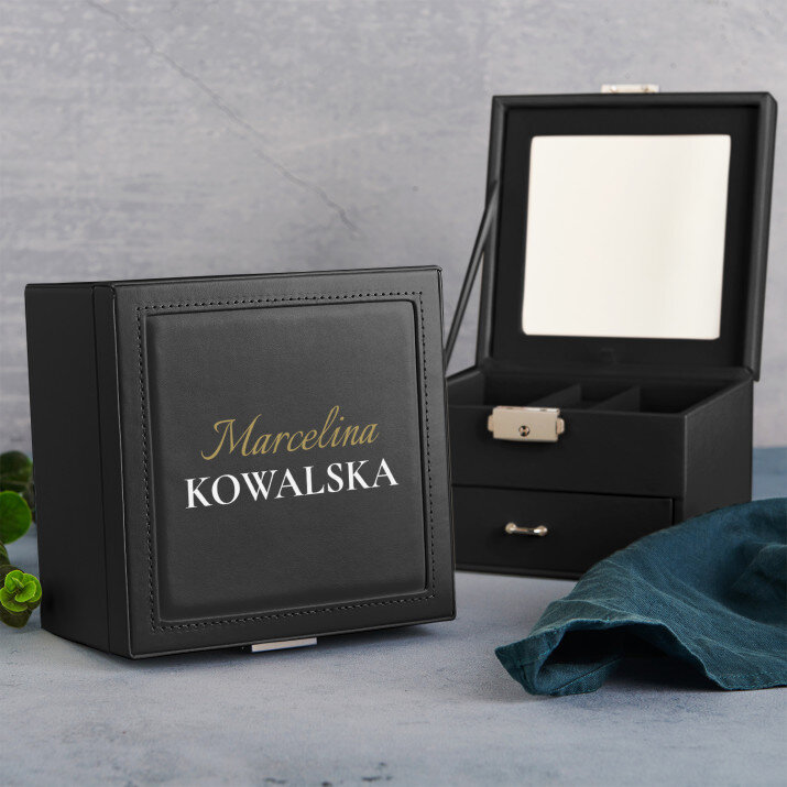 Imię nazwisko - Szkatułka czarna z lusterkiem