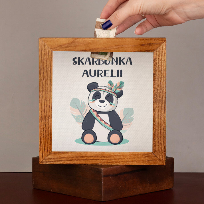  imię panda - Drewniana skarbonka