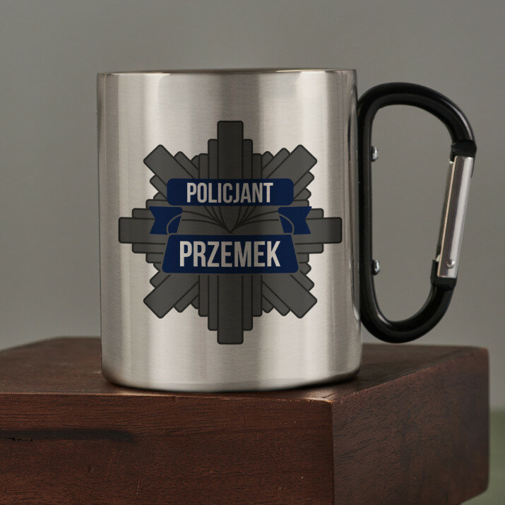 Imię policjant - Kubek metalowy z karabińczykiem