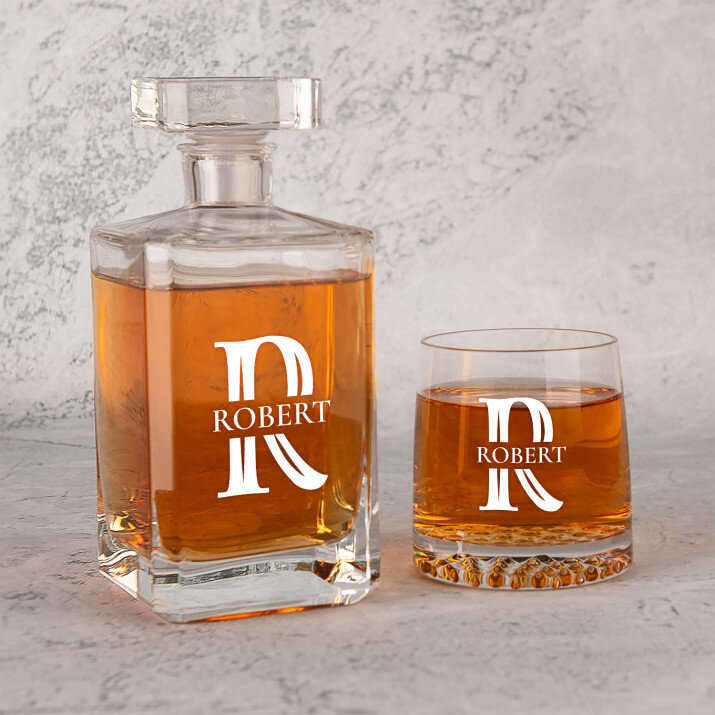  inicjał imię - Zestaw Grawerowana Karafka 0,7 i Szklanki Do Whisky