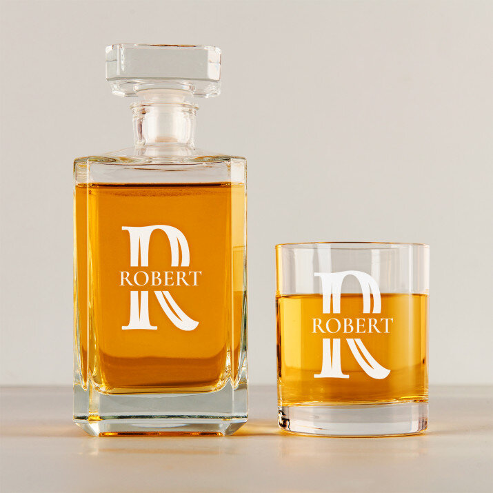 inicjał imię - Zestaw Grawerowana Karafka 0,7 i Szklanki Do Whisky inicjał imię - Zestaw Grawerowana Karafka 0,7 i Szklanki Do Whisky