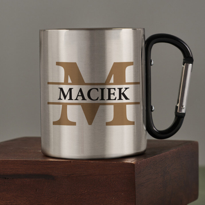 Inicjał z imieniem - Kubek metalowy z karabińczykiem