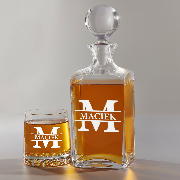 Inicjał z imieniem - Zestaw Grawerowana Karafka I Szklanki Do Whisky