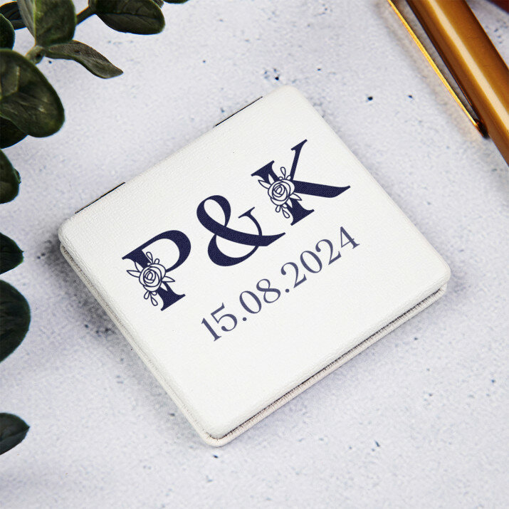 Inicjały dla pary kwiaty - Lusterko kieszonkowe