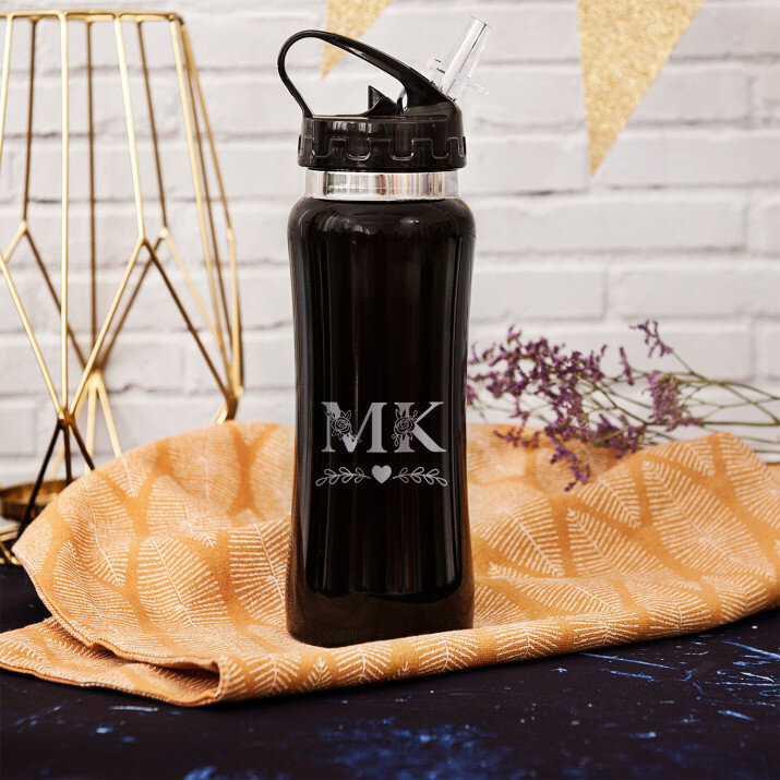 Inicjały floral - Butelka na wodę 500 ml