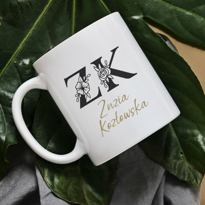 Inicjały imię nazwisko floral - kubek personalizowany