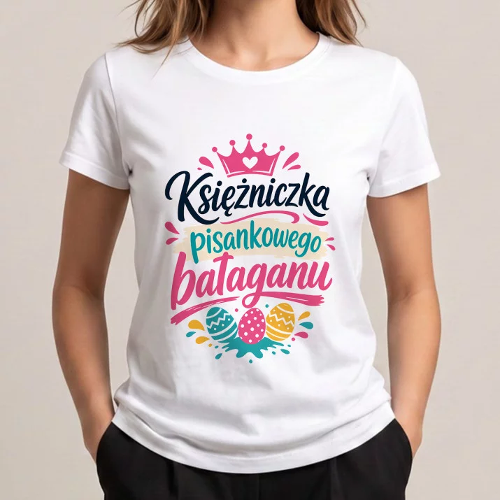 Koszulka Damska Biała Na Wielkanoc Prezent Dla Kobiety: Pisankowy Bałagan