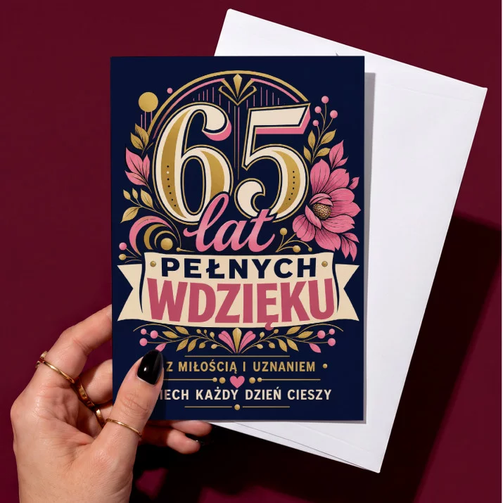 Kartka z Życzeniami Dla 65 Latki Na 65 Urodziny Dla Kobiety: Jubileuszowy Blask Kartka z Życzeniami Dla 65 Latki Na 65 Urodziny Dla Kobiety: Jubileuszowy Blask
