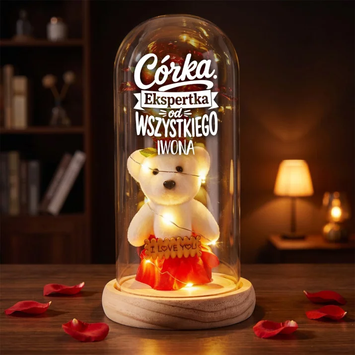 Wieczna Róża z Misiem Dla Córki Prezent Dla Kobiety: Córka. Ekspertka Od