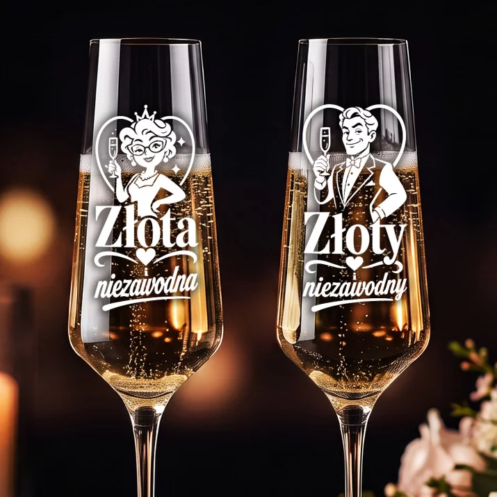Dwa Kieliszki Do Szampana Na 50 Rocznicę Ślubu Prezent Dla Pary: Złota Para Dwa Kieliszki Do Szampana Na 50 Rocznicę Ślubu Prezent Dla Pary: Złota Para