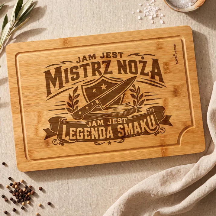 Deska Do Krojenia Na Imieniny Prezent Dla Mężczyzny: Herb Mistrza Noża Deska Do Krojenia Na Imieniny Prezent Dla Mężczyzny: Herb Mistrza Noża