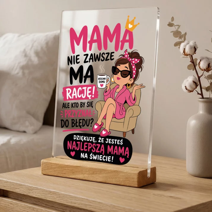 Druk Na Szkle Dla Mamy Prezent Na Dzień Mamy Dla Kobiety: Mama Nie Zawsze Ma Rację Druk Na Szkle Dla Mamy Prezent Na Dzień Mamy Dla Kobiety: Mama Nie Zawsze Ma Rację