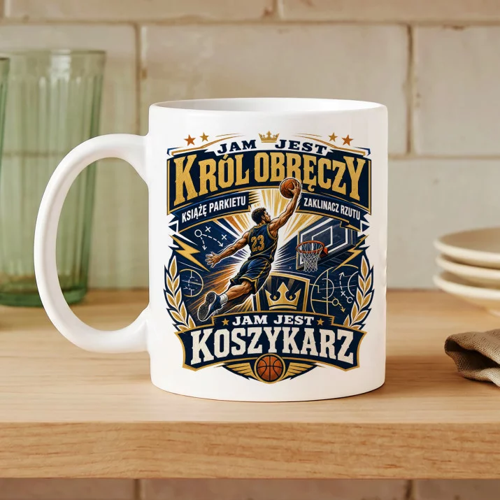 Kubek Z Nadrukiem Dla Koszykarza Prezent Dla Mężczyzny: Król Obręczy I Zaklinacz Rzutu Kubek Z Nadrukiem Dla Koszykarza Prezent Dla Mężczyzny: Król Obręczy I Zaklinacz Rzutu