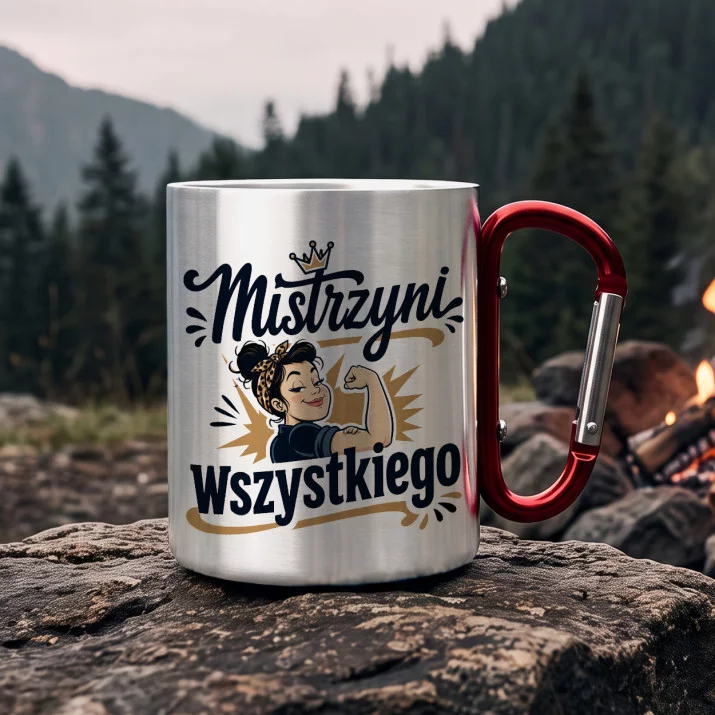 Kubek Metalowy z Karabińczykiem Dla Pracownicy Prezent Dla Kobiety: Biuro Z Humorem Kubek Metalowy z Karabińczykiem Dla Pracownicy Prezent Dla Kobiety: Biuro Z Humorem