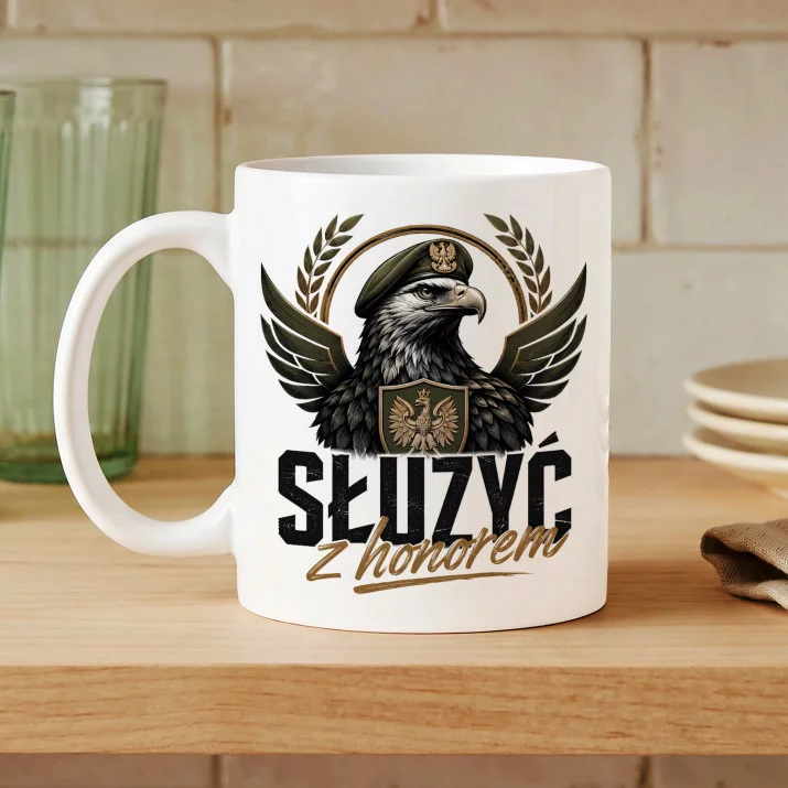 Kubek Z Nadrukiem Na Przysięgę Wojskową Prezent Dla Żołnierza Mężczyzny: Służyc Z Honorem Kubek Z Nadrukiem Na Przysięgę Wojskową Prezent Dla Żołnierza Mężczyzny: Służyc Z Honorem