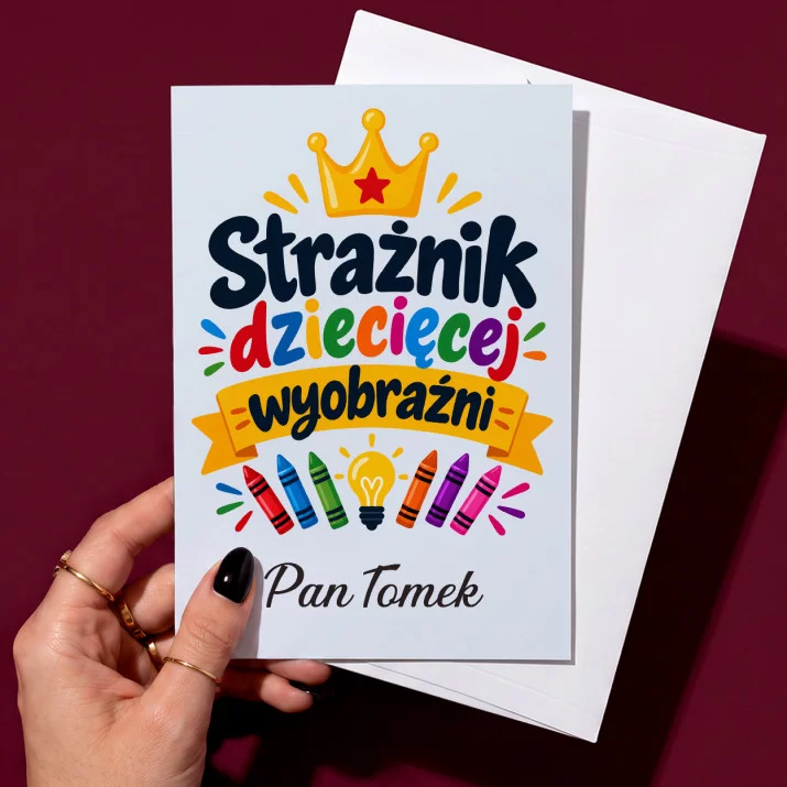 Kartka Personalizowana Na Dzień Nauczyciela W Przedszkolu Prezent Dla Nauczyciela Mężczyzny: Strażnik Dziecięcej Kartka Personalizowana Na Dzień Nauczyciela W Przedszkolu Prezent Dla Nauczyciela Mężczyzny: Strażnik Dziecięcej