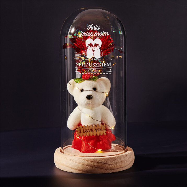 Jesteś moim serduszkiem - Wieczna róża z misiem