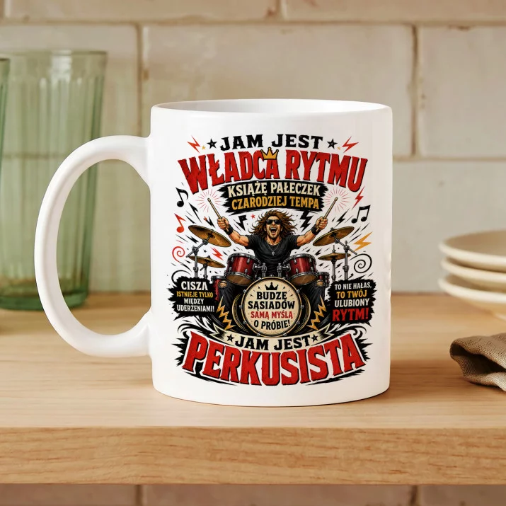 Kubek Z Nadrukiem Dla Perkusisty Prezent Dla Mężczyzny: Władca Rytmu I Pogromca Ciszy Kubek Z Nadrukiem Dla Perkusisty Prezent Dla Mężczyzny: Władca Rytmu I Pogromca Ciszy
