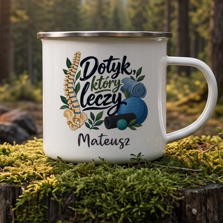 Kubek Emaliowany Dla Fizjoterapeuty Prezent Dla Mężczyzny: Dotyk, Który Leczy Kubek Emaliowany Dla Fizjoterapeuty Prezent Dla Mężczyzny: Dotyk, Który Leczy