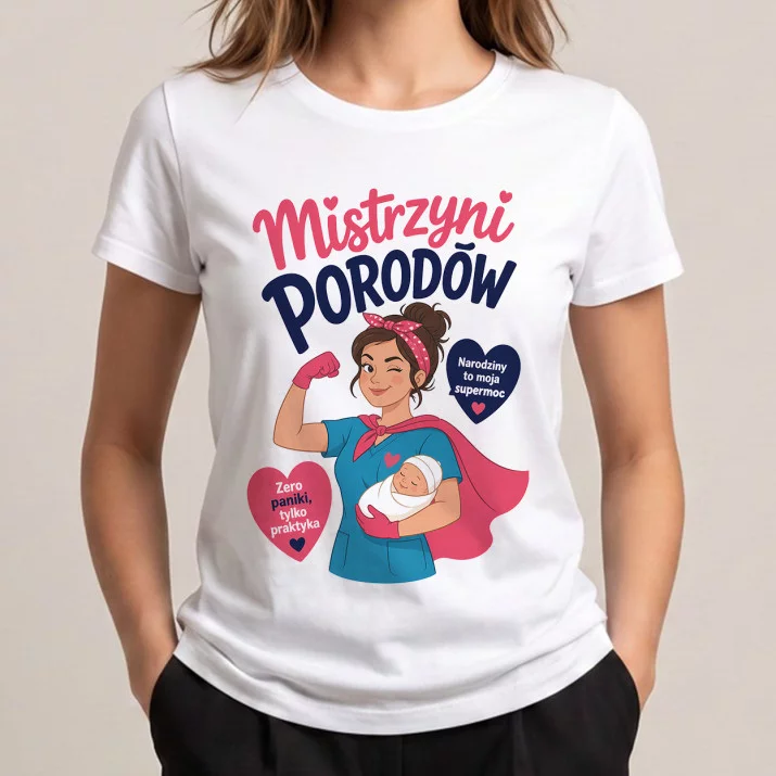 Koszulka Damska Biała Dla Położnej Prezent Dla Kobiety: Humor Porodowy