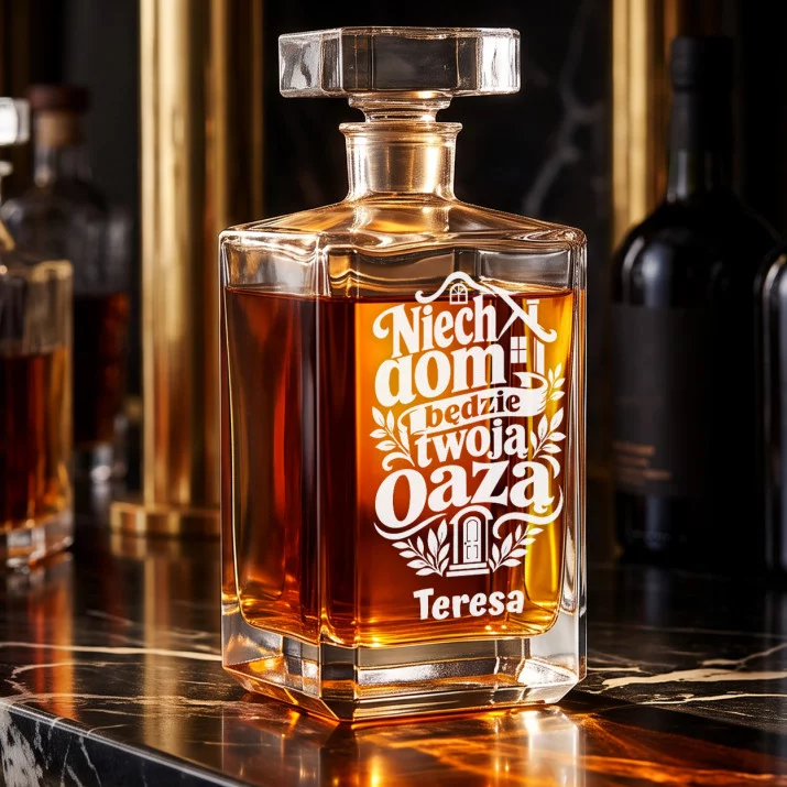 Karafka Do Whisky z Grawerem Na Nowy Dom Prezent Dla Kobiety: Niech Dom Będzie Twoją