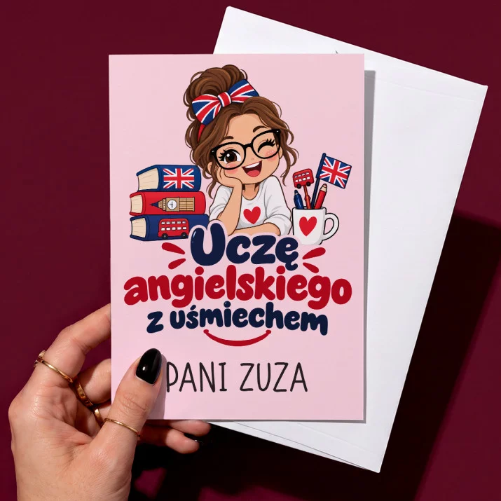 Kartka Personalizowana Dla Nauczycielki Angielskiego Prezent Na Dzień Nauczyciela Dla Kobiety: Uczę Angielskiego Z Kartka Personalizowana Dla Nauczycielki Angielskiego Prezent Na Dzień Nauczyciela Dla Kobiety: Uczę Angielskiego Z