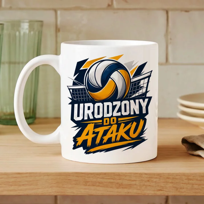 Kubek Z Nadrukiem Dla Siatkarza Prezent Dla Mężczyzny: Urodzony Do Ataku Kubek Z Nadrukiem Dla Siatkarza Prezent Dla Mężczyzny: Urodzony Do Ataku