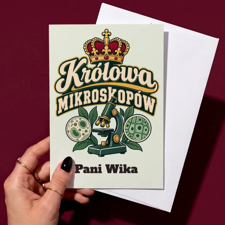Kartka Personalizowana Dla Nauczycielki Biologii Prezent Na Dzień Nauczyciela Dla Kobiety: Królowa Mikroskopów