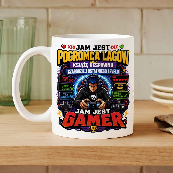 Kubek Z Nadrukiem Dla Gamera Prezent Dla Mężczyzny: Pogromca Lagów I Kubek Z Nadrukiem Dla Gamera Prezent Dla Mężczyzny: Pogromca Lagów I