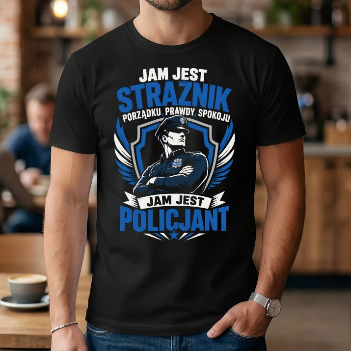 Koszulka Męska Dla Policjanta Prezent Dla Mężczyzny: Jam Jest Policjant