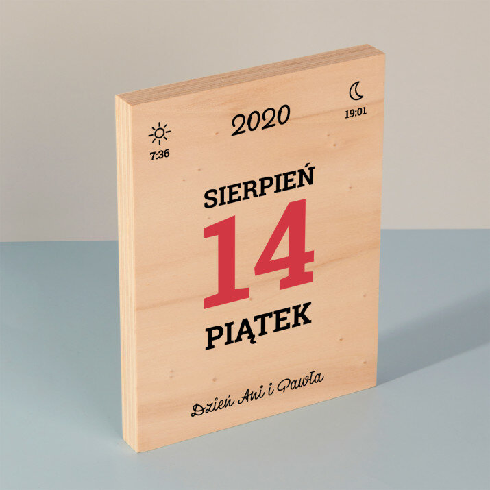 Kartka z kalendarza - Wydruk na drewnie