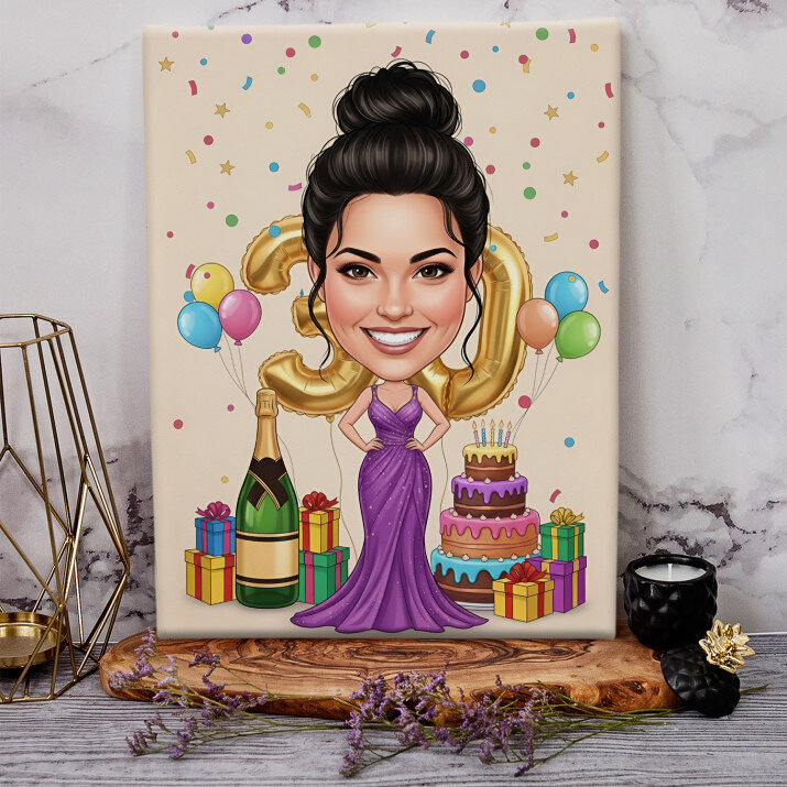 Karykatura urodzinowa - obraz na płótnie