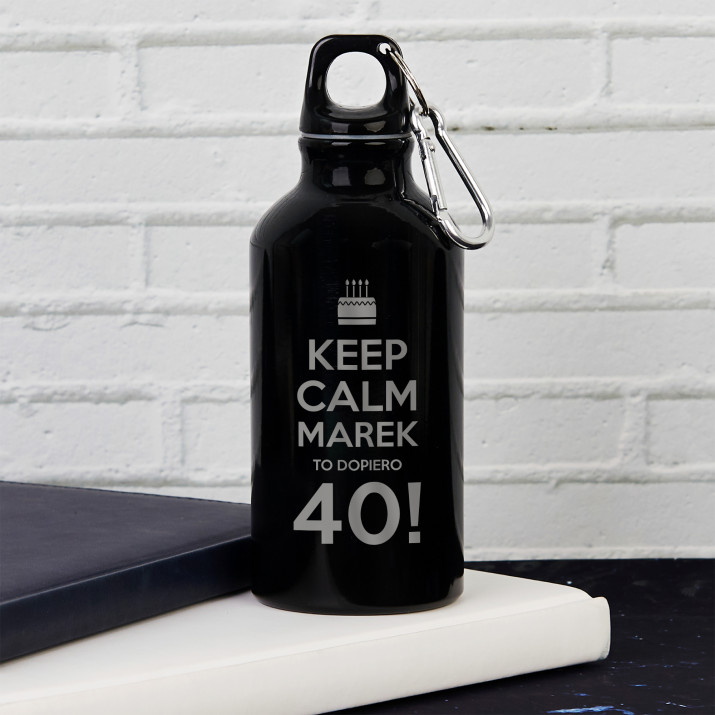 Keep calm urodziny - Butelka na wodę 0,4l z grawerem