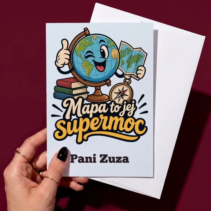 Kartka Personalizowana Dla Nauczycielki Geografii Prezent Na Dzień Nauczyciela Dla Kobiety: Mapa To Jej Supermoc Kartka Personalizowana Dla Nauczycielki Geografii Prezent Na Dzień Nauczyciela Dla Kobiety: Mapa To Jej Supermoc