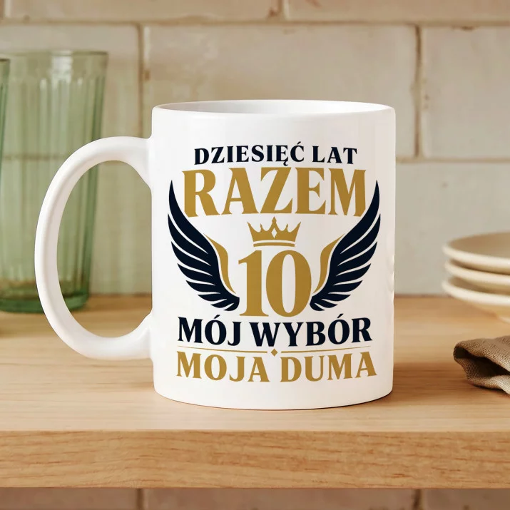 Kubek Z Nadrukiem Na 10 Rocznicę Ślubu Prezent Dla Kobiety: Dziesięć Lat Razem Kubek Z Nadrukiem Na 10 Rocznicę Ślubu Prezent Dla Kobiety: Dziesięć Lat Razem