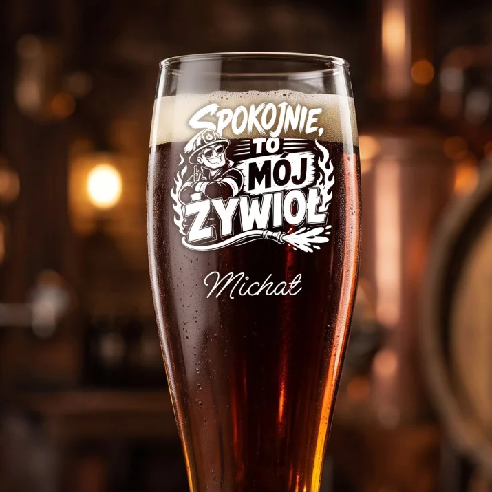 Szklanka Do Piwa Dla Strażaka Prezent Dla Mężczyzny: Spokojnie, To Mój Żywioł Szklanka Do Piwa Dla Strażaka Prezent Dla Mężczyzny: Spokojnie, To Mój Żywioł