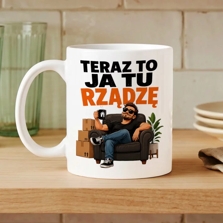 Kubek Z Nadrukiem Na Parapetówkę Prezent Dla Mężczyzny: Ja Tu Rządzę Kubek Z Nadrukiem Na Parapetówkę Prezent Dla Mężczyzny: Ja Tu Rządzę