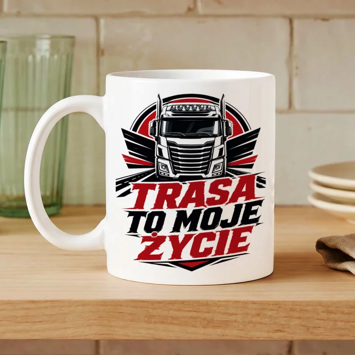 Kubek Z Nadrukiem Dla Kierowcy Ciężarówki Prezent Dla Mężczyzny: Trasa To Moje Życie Kubek Z Nadrukiem Dla Kierowcy Ciężarówki Prezent Dla Mężczyzny: Trasa To Moje Życie