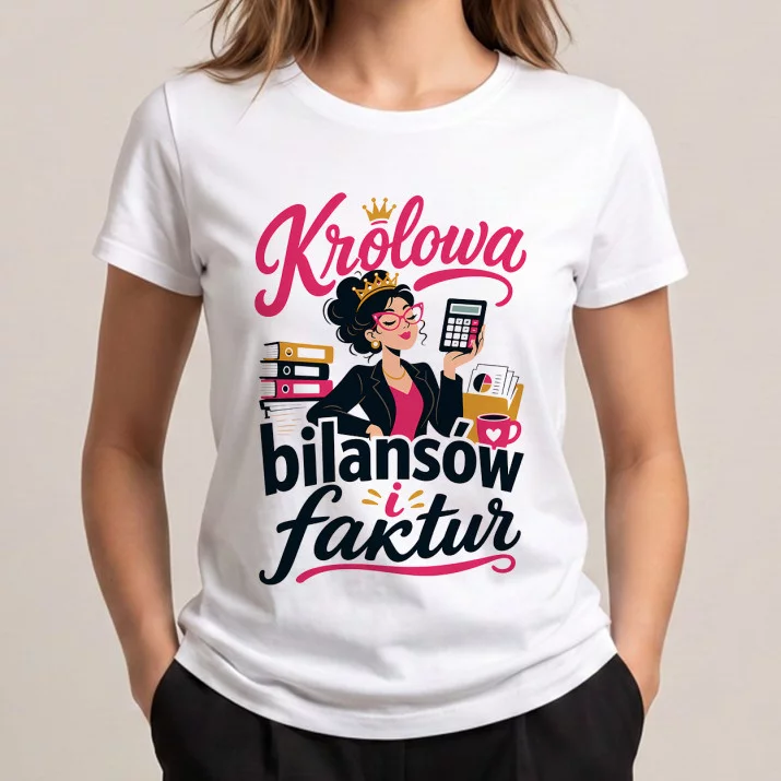 Koszulka Damska Biała Dla Księgowej Prezent Dla Kobiety: Królowa Bilansów