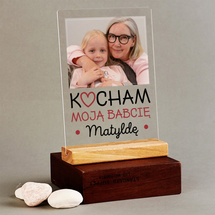 Kocham babcię - Wydruk na szkle akrylowym z podstawką